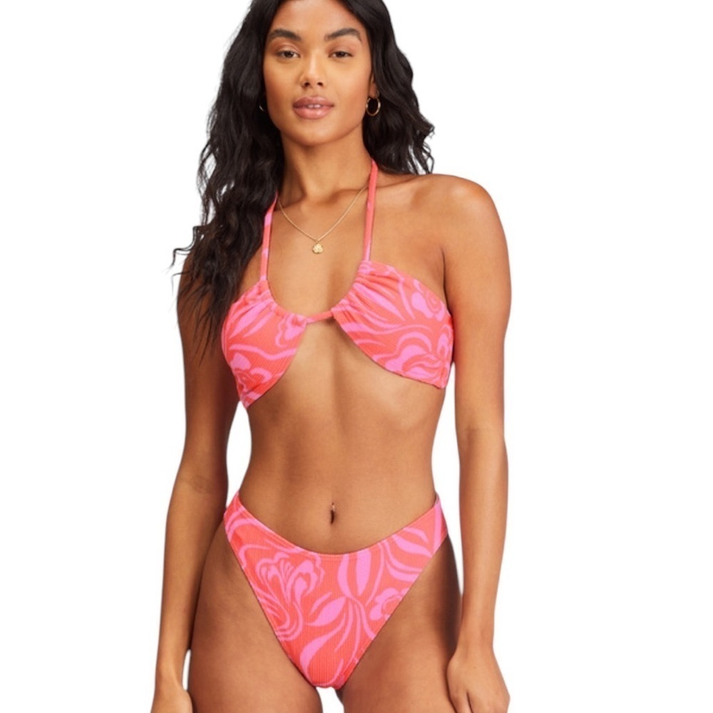 Billabong 2pc Bikini She’s A Trip Havana Ruched Top & High Waist Bottoms- Medium